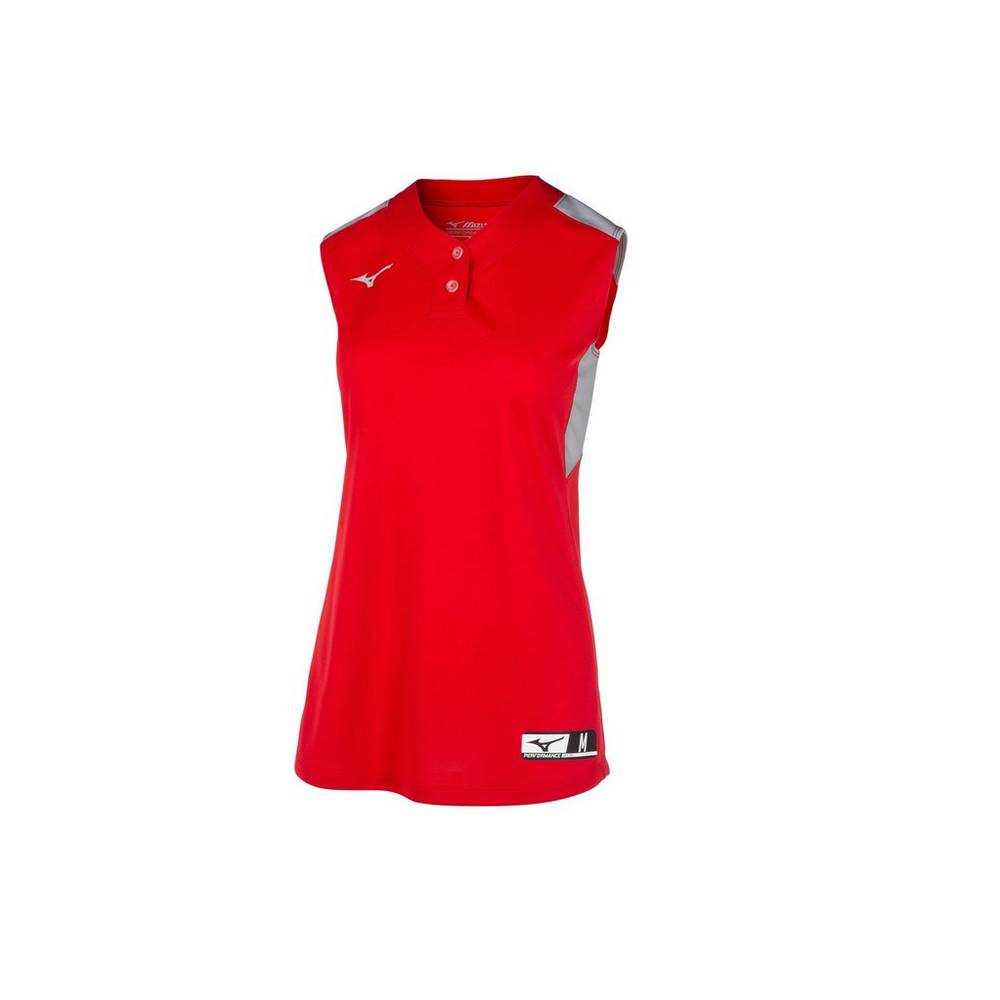 Womens Mizuno Aerolite 2-Button Sleeveless Softball Jersey Red/Grey Philippines (RNPXOV341)